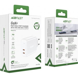 Acefast charger GaN USB Type C 50W, PD, QC 3.0, AFC, FCP white (A29 white)