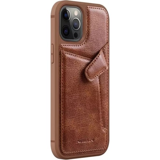 Nillkin Aoge Leather Case flexible armored case made of genuine leather with a pocket for iPhone 12 mini brown