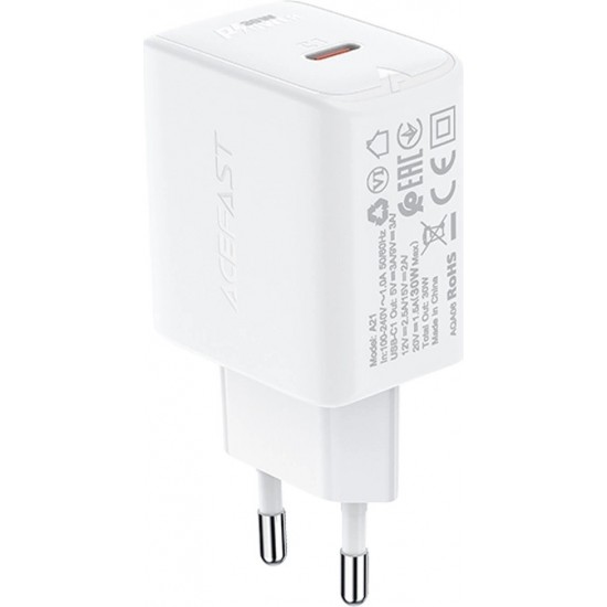 Acefast charger GaN USB Type C 30W, PD, QC 3.0, AFC, FCP white (A21 white)