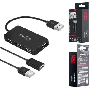 Telforceone Maxlife Home Office USB 2.0 hub USB - 4x USB 0,15 m black + cable 1,5 m