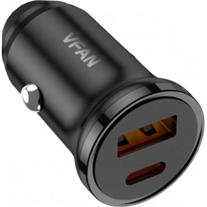 Vipfan Car charger VFAN C03, USB + USB-C, 20W, PD + QC 3.0 (black)