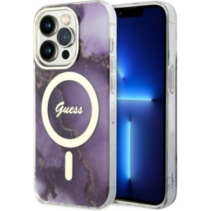 Guess case for iPhone 14 Pro Max 6,7" GUHMP14XHTMRSU purple hard case Golden Marble MagSafe