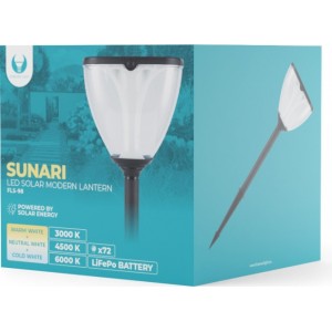 Telforceone SUNARI Solar Lamp LED FLS-98 MODERN Post 3000K+6000K 2200mAh LiFePO4 + PIR Forever Light