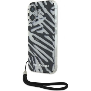 Karl Lagerfeld case for iPhone 16 6,1" KLHCP16SHZBPKCCK black Hard IML Zebra Pattern & Cord