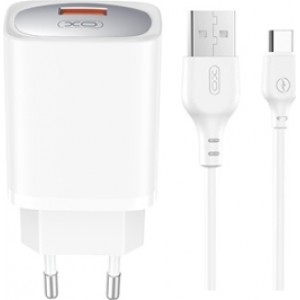 XO wall charger CE19 QC 18W 1x USB white + cable USB-C