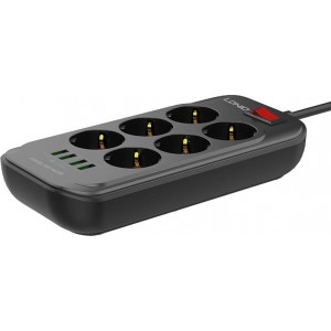 Ldnio Power strip with 6 AC outlets, 4x USB, LDNIO SE6403, 2m (black)