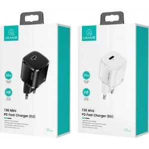 Usams Wall charger 1x USB-C T36 mini 20W (only head) PD3.0 Fast Charging black/black CC124TC01 (US-CC124)