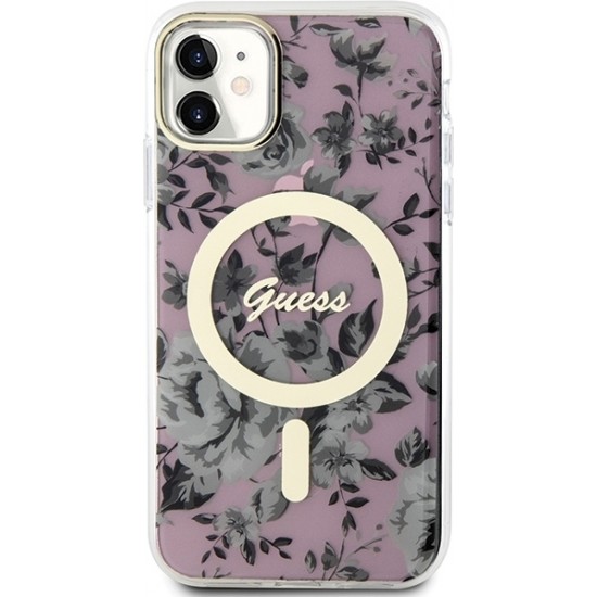 Cg Mobile Sas Guess case for iPhone 11 / XR 6.1" GUHMN61HCFWSP pink hardcase Flower MagSafe