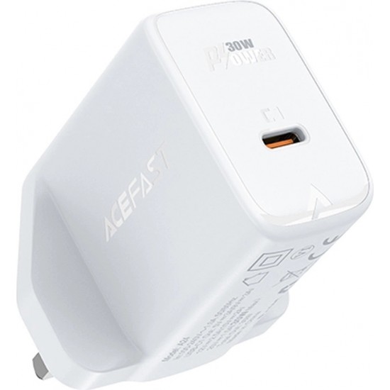 Acefast GaN wall charger (UK plug) USB Type C 30W, Power Delivery, PPS, Q3 3.0, AFC, FCP white (A24 UK white)