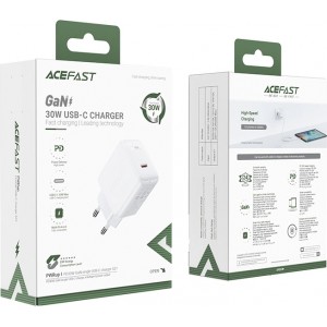 Acefast charger GaN USB Type C 30W, PD, QC 3.0, AFC, FCP white (A21 white)