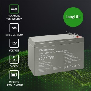 Qoltec AGM battery | 12V | 7Ah | Maintenance-free | Efficient| LongLife | for UPS, security