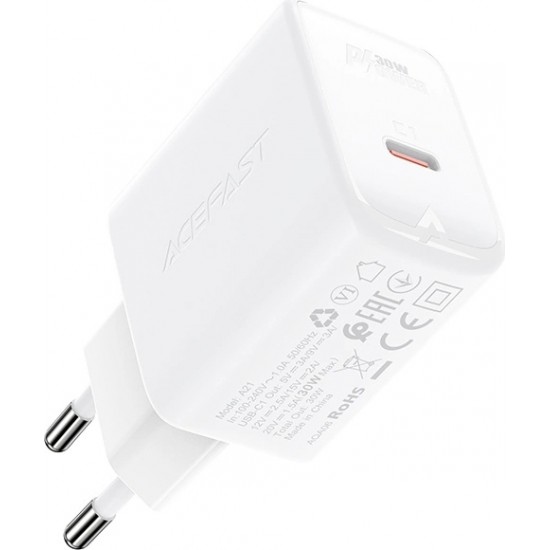 Acefast charger GaN USB Type C 30W, PD, QC 3.0, AFC, FCP white (A21 white)