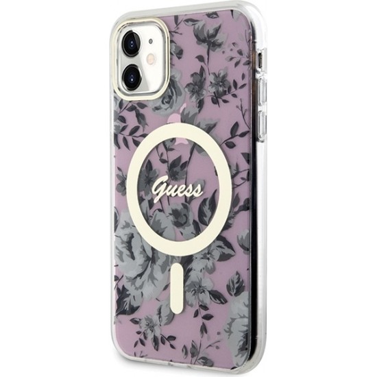 Cg Mobile Sas Guess case for iPhone 11 / XR 6.1" GUHMN61HCFWSP pink hardcase Flower MagSafe