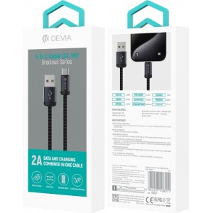 Devia cable Gracious EC649 USB - USB-C 1,0 m 2A black