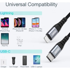 Choetech IP0041 USB-C / Lightning MFi 480Mb/s 3A 2 m cable - black