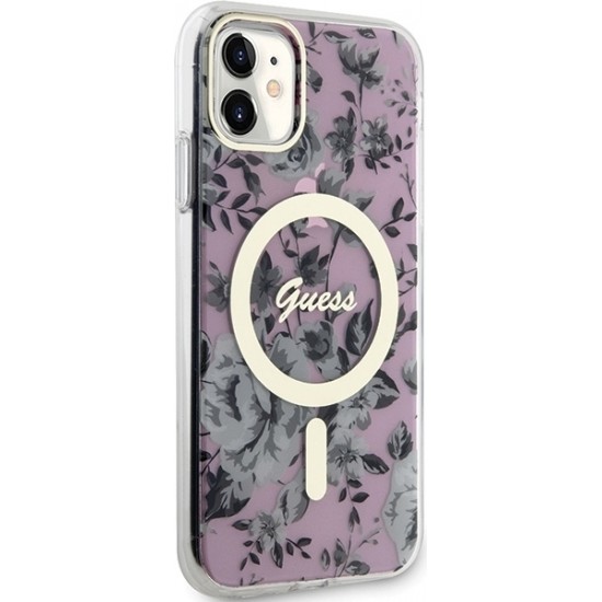 Cg Mobile Sas Guess case for iPhone 11 / XR 6.1" GUHMN61HCFWSP pink hardcase Flower MagSafe