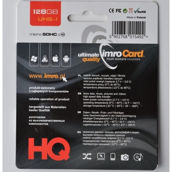 Imro memory card 128GB microSDHC cl. 10 UHS-I + adapter