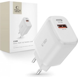 Tech-Protect C20W charger USB-C PD 20W / USB-A QC 3.0 - white