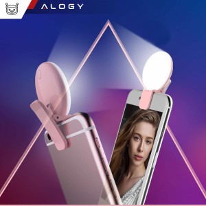 Alogy Mini Selfie Ring LED Light Clip for Phone Clip Recording Pink