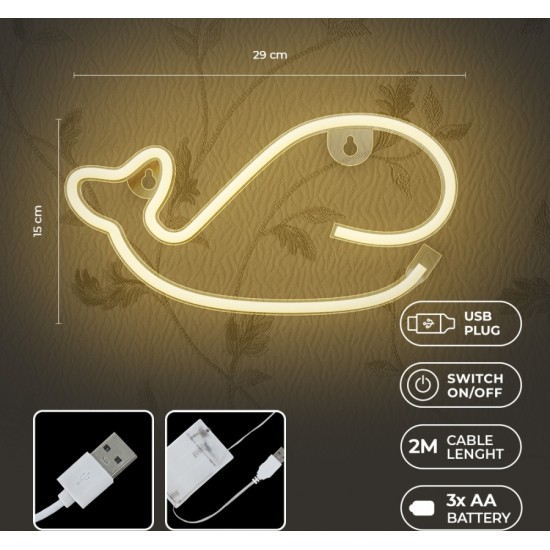 Neon LED Light WHALE warm white Bat + USB FLNE09 Forever Light