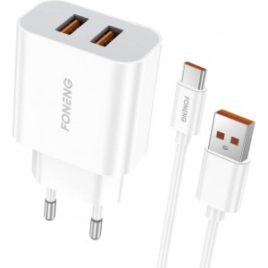 Foneng Fast charger Foneng 2x USB EU45 12W + USB Type C cable