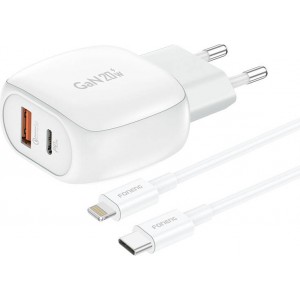 Foneng EU41 USB-C+USB-A 20W network charger + USB-C - Lightning cable (white)