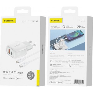 Foneng EU41 USB-C+USB-A 20W network charger + USB-C - Lightning cable (white)