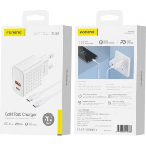 Foneng EU42 USB-C+USB-A 20W power charger + USB-C - USB-C cable (white)