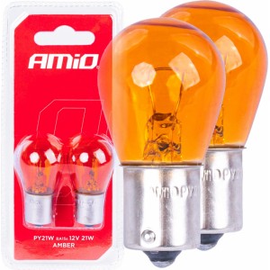 Amio Halogen bulbs PY21W BA15S 12V AMBER 2pcs blister