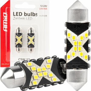 Amio LED CANBUS bulbs 12SMD Festoon C5W 2016 41mm White 12/24V AMIO-04238