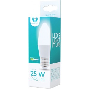 Telforceone LED Bulb E27 C37 3W 230V 4500K 245lm Forever Light