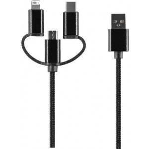 Setty 3in1 cable USB - Lightning + USB-C + microUSB 1,0 m 2A black nylon DT