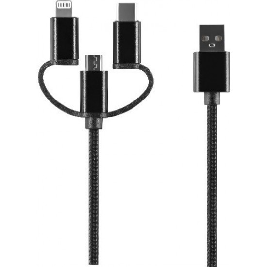 Setty 3in1 cable USB - Lightning + USB-C + microUSB 1,0 m 2A black nylon DT