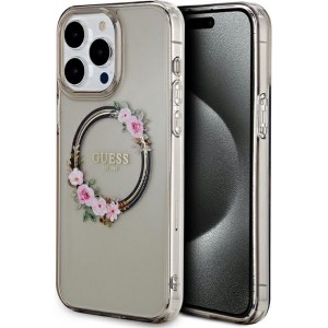 Guess case for iPhone 15 Pro Max 6,7" GUHMP15XHFWFCK black HC MAGSAFE IML FLOWERS WREATH