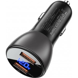 Acefast Car Charger Acefast B7, 45W, 2x USB, with display (black)