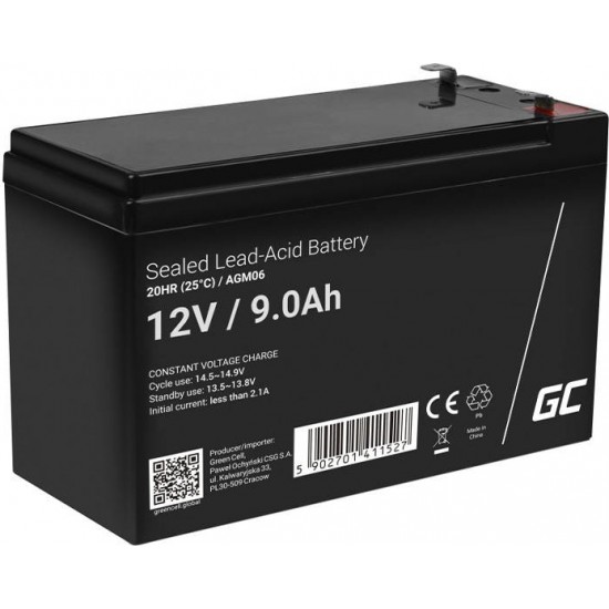 Green Cell Rechargeable battery AGM 12V 9Ah Maintenancefree for UPS ALARM