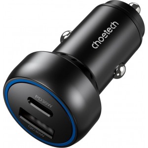 Choetech TC0014 USB-C USB-A PD 60W car charger with LED backlight - black