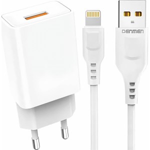 Denmen USB wall charger USB - Lightning cable for iPhone 1m fast 2.4A 12W Denmen White