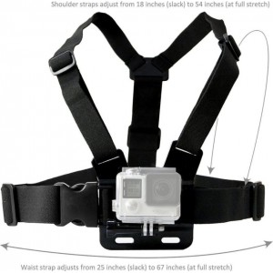 Hurtel Adjustable harness for a sports camera with a rotating tripod and a phone stand