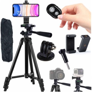 4Kom.pl Universal tripod Alogy Tripod phone holder 1/4 stand for GoPro cameras with Bluetooth remote control, case Black