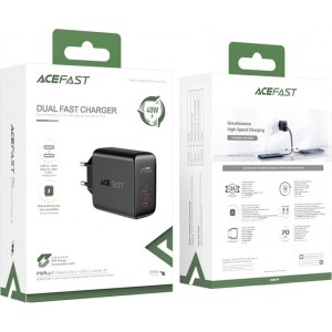 Acefast charger 2x USB Type C 40W, PPS, PD, QC 3.0, AFC, FCP black (A9 black)