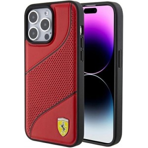 Ferrari Perforated Waves Metal Logo case for iPhone 15 Pro - red