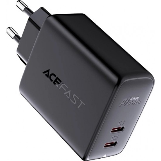 Acefast charger 2x USB Type C 40W, PPS, PD, QC 3.0, AFC, FCP black (A9 black)