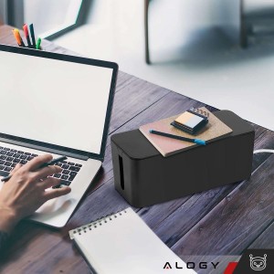 Alogy Cable organizer desk floor container box for cables slats Alogy Box S 23cm Black