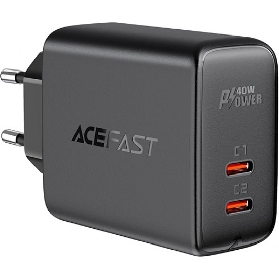 Acefast charger 2x USB Type C 40W, PPS, PD, QC 3.0, AFC, FCP black (A9 black)