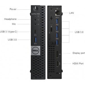 Dell OptiPlex 7050 Micro Стационарный компьютер i5-6500T / 8GB RAM / 256GB SSD / Windows 10 Pro / Refurbished