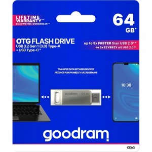 Goodram Flash Drive 64GB USB 3.2 Gen 1 USB / USB C OTG ODA3 Goodram - Silver