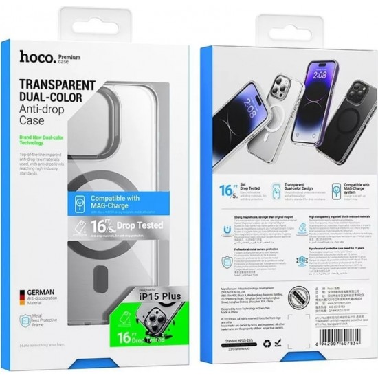 Hoco Case Compatible with MagSafe AS6 for Apple iPhone 15 Plus Black Transparent