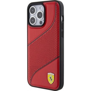 Ferrari Perforated Waves Metal Logo case for iPhone 15 Pro - red