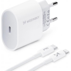 Wozinsky fast charger USB C PD 20W + USB C / Lightning cable 1m white